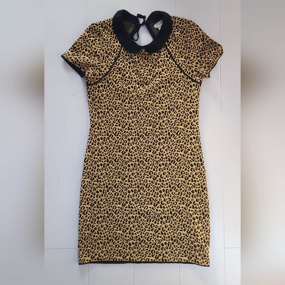 Urban Outfitters yellow leopard peter pan collar mini dress